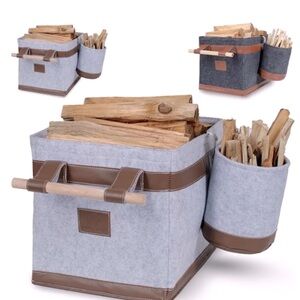 NWT Housenzia Firewood Log Carrier, Grey/Brown, Foldable, Economic, Freestanding